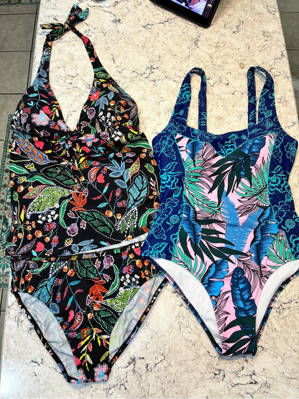 VENUS Black Floral tankini Swimsuit with Multicolor Accents one piece